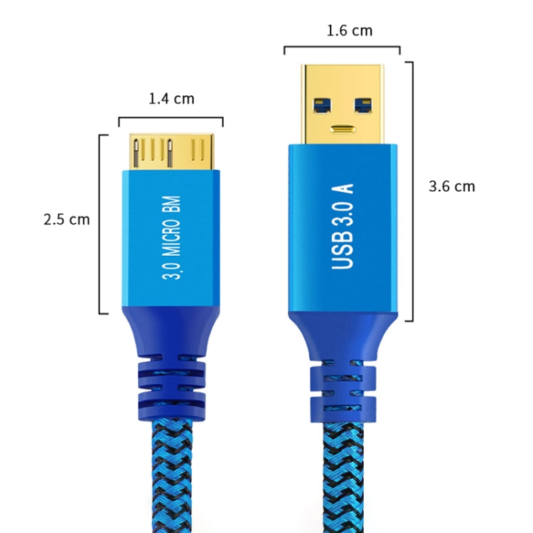 USB 3.0 Male To Micro USB 3.0 Male Braided Cable, Length:0.3m - Blue
