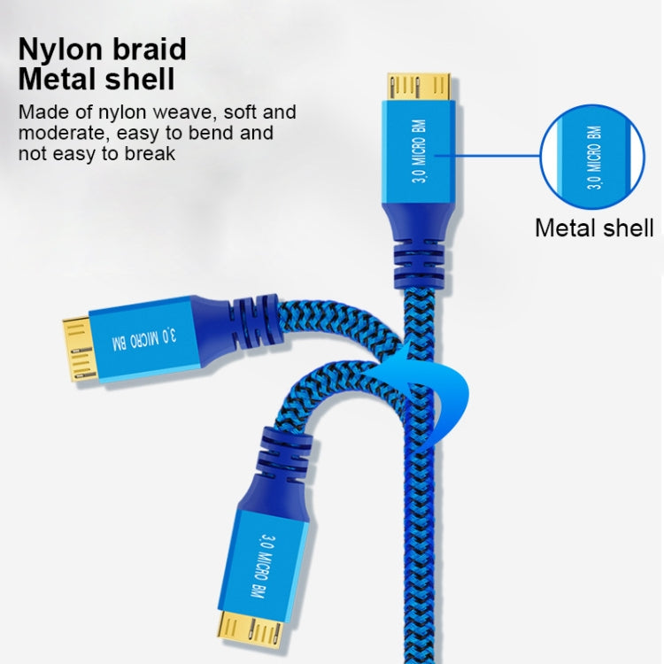 USB 3.0 Male To Micro USB 3.0 Male Braided Cable, Length:0.3m - Blue