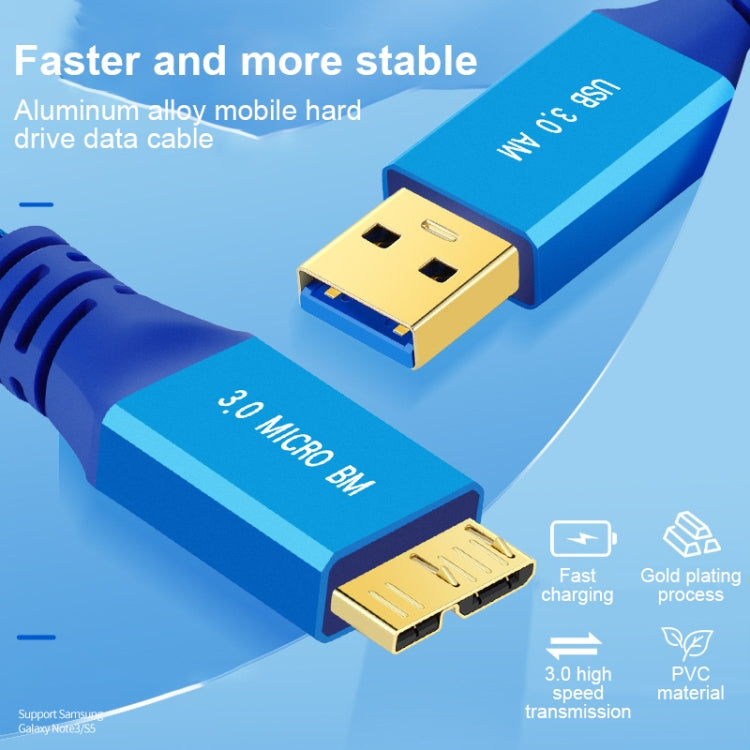 USB 3.0 Male To Micro USB 3.0 Male Braided Cable, Length:0.3m - Blue