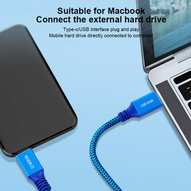 USB 3.0 Male To Micro USB 3.0 Male Braided Cable, Length:0.3m - Blue