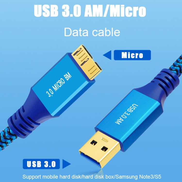USB 3.0 Male To Micro USB 3.0 Male Braided Cable, Length:1m - Blue