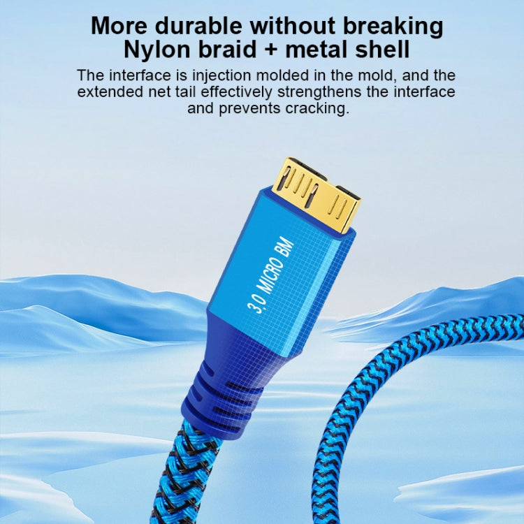 USB 3.0 Male To Micro USB 3.0 Male Braided Cable, Length:1m - Blue