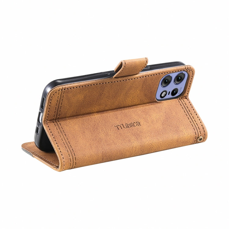 For Motorola Edge 50 Pro TTUDRCH Embossed Line Splicing Leather Phone Case