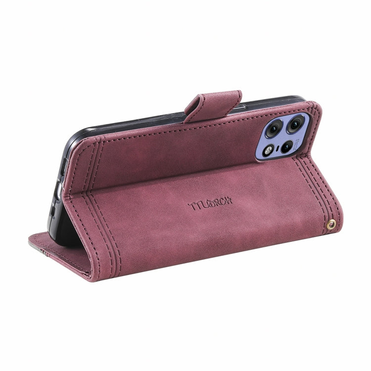 For Motorola Edge 50 Pro TTUDRCH Embossed Line Splicing Leather Phone Case