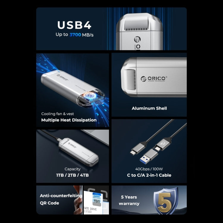 ORICO R40-2T 2TB 40Gbps Racing Car-Inspired Portable SSD Enclosure - Silver