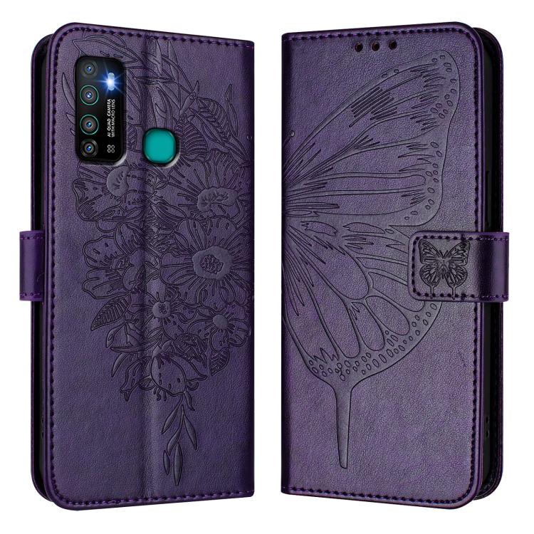 For Tecno Camon 15 Embossed Butterfly Leather Phone Case
