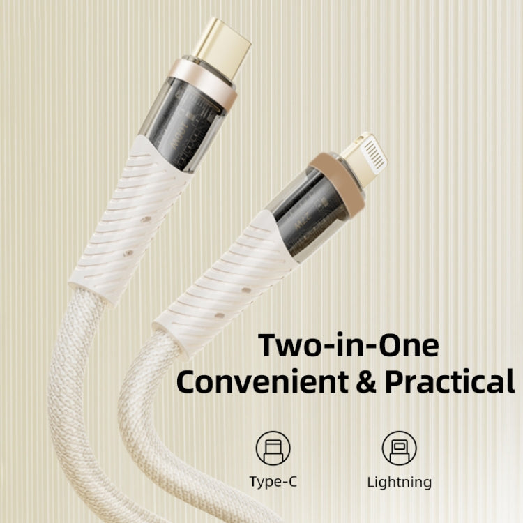 ROCK G20 2 in 1 5A USB-C/Type-C to USB-C/Type-C+8 Pin Transparent Fast Charging Data Cable, Length: 1.5m - Beige