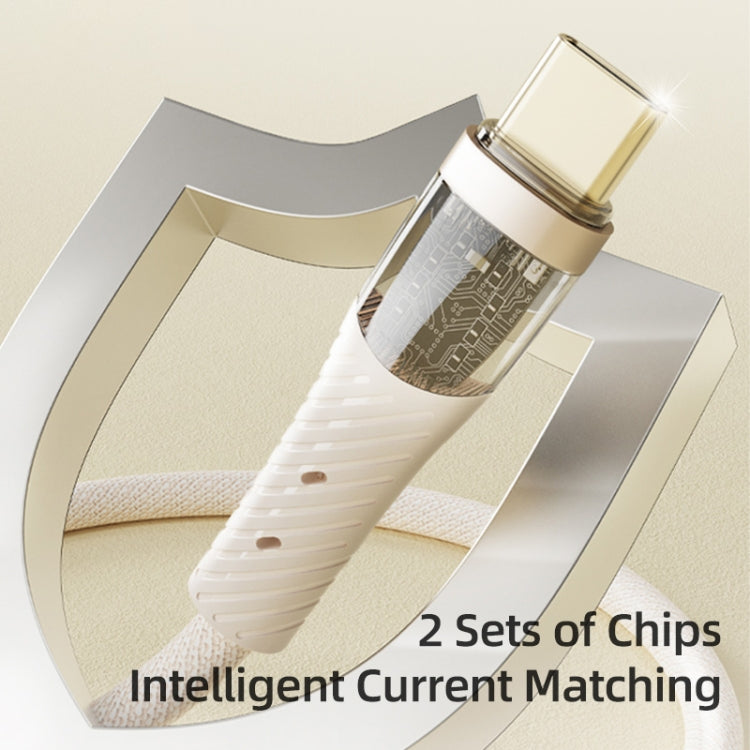 ROCK G20 2 in 1 5A USB-C/Type-C to USB-C/Type-C+8 Pin Transparent Fast Charging Data Cable, Length: 1.5m - Beige