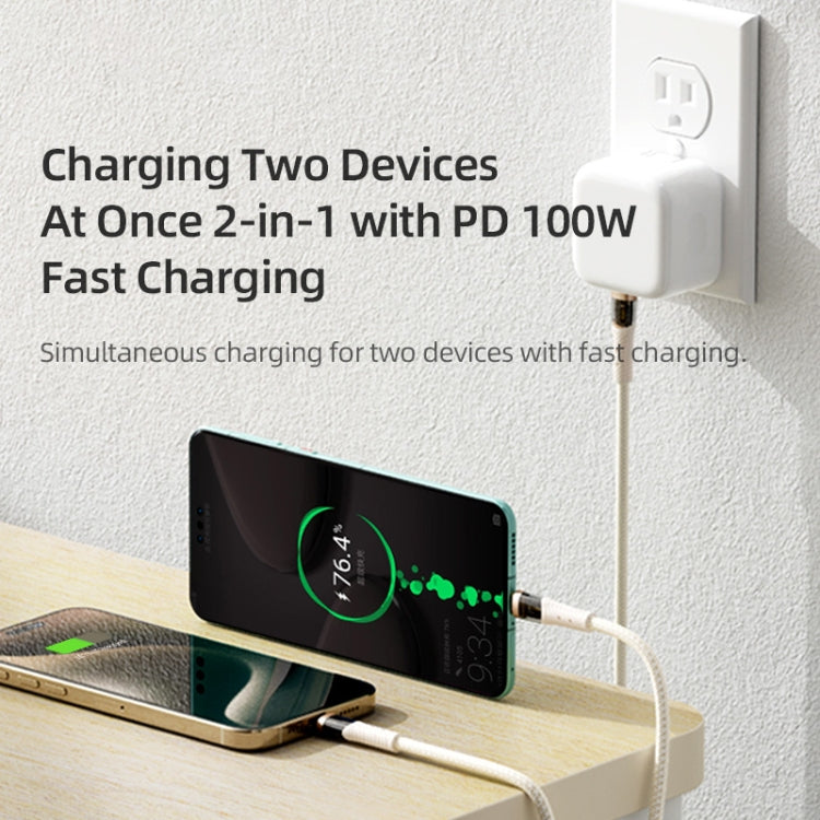 ROCK G20 2 in 1 5A USB-C/Type-C to USB-C/Type-C+8 Pin Transparent Fast Charging Data Cable, Length: 1.5m - Beige