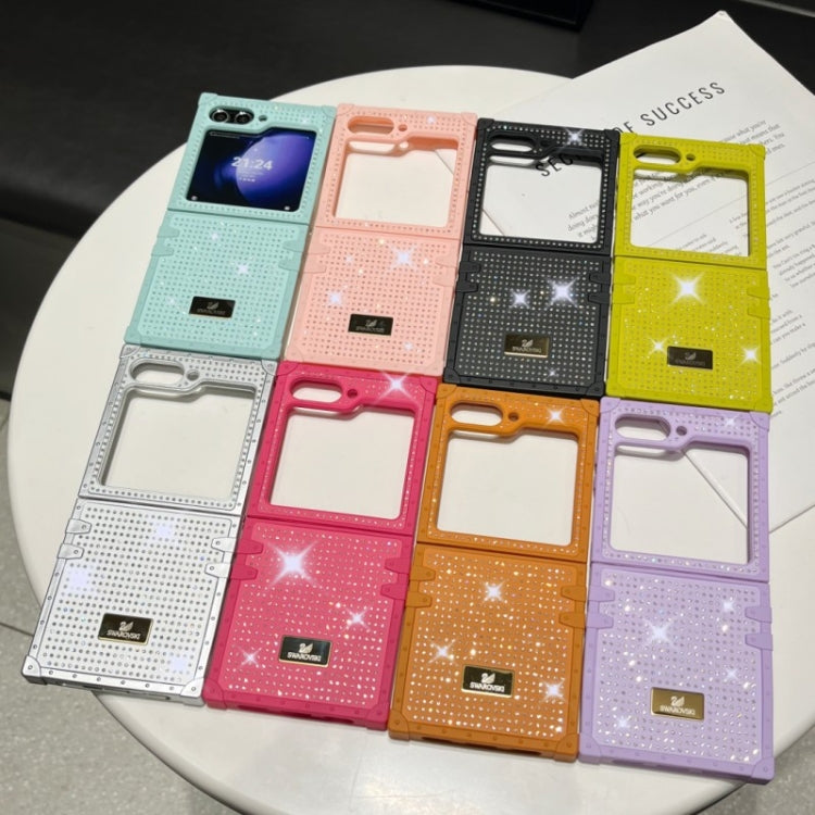 For Samsung Galaxy Z Flip4 5G PC Full Diamond Shockproof Folding Phone Case with Swan Logo