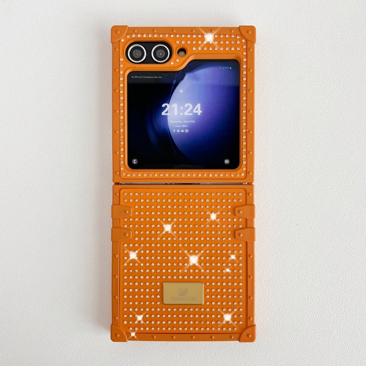 For Samsung Galaxy Z Flip6 / Flip7 FE PC Full Diamond Shockproof Folding Phone Case with Swan Logo