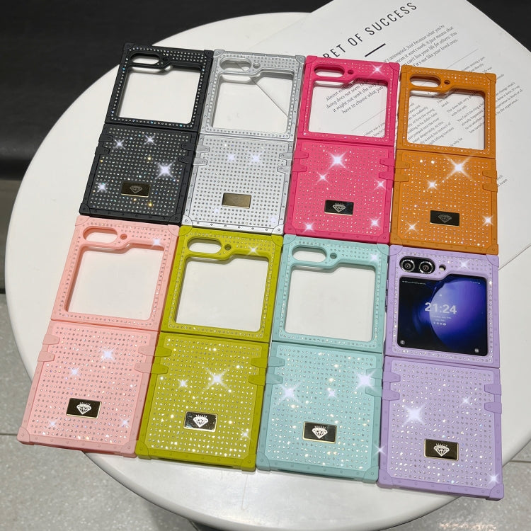 For Samsung Galaxy Z Flip5 5G PC Full Diamond Shockproof Folding Phone Case with Diamond Logo