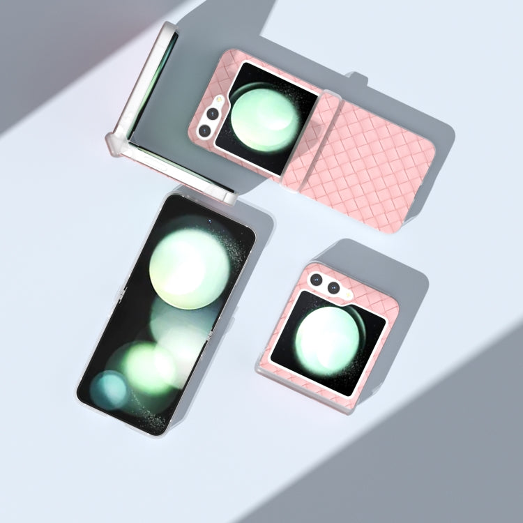 For Samsung Galaxy Z Flip5 5G 3 in 1 Woven Texture Frosted Translucent Frame PU Phone Case
