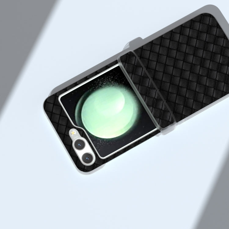 For Samsung Galaxy Z Flip5 5G 3 in 1 Woven Texture Frosted Translucent Frame PU Phone Case