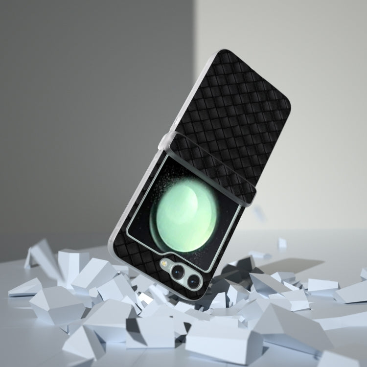 For Samsung Galaxy Z Flip5 5G 3 in 1 Woven Texture Frosted Translucent Frame PU Phone Case