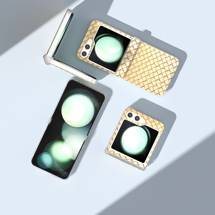 For Samsung Galaxy Z Flip5 5G 3 in 1 Woven Texture Frosted Translucent Frame PU Phone Case