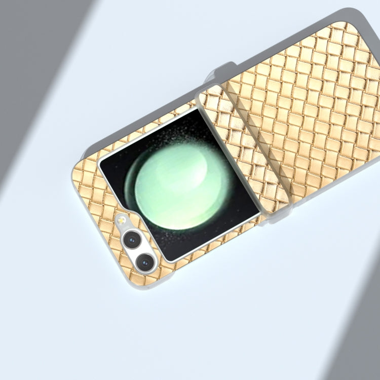 For Samsung Galaxy Z Flip5 5G 3 in 1 Woven Texture Frosted Translucent Frame PU Phone Case