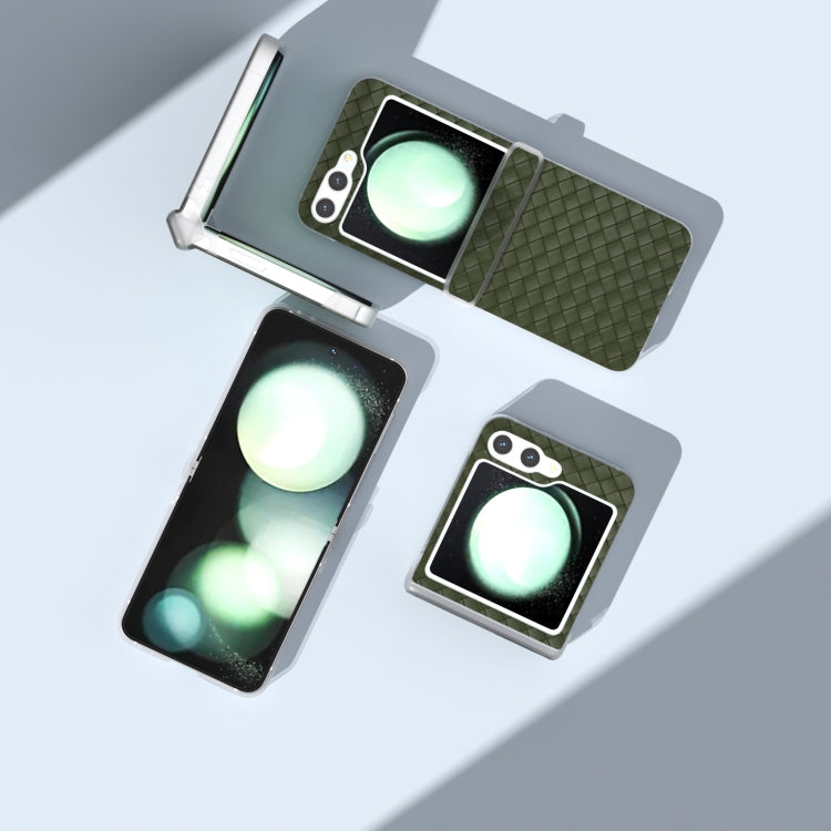 For Samsung Galaxy Z Flip5 5G 3 in 1 Woven Texture Frosted Translucent Frame PU Phone Case