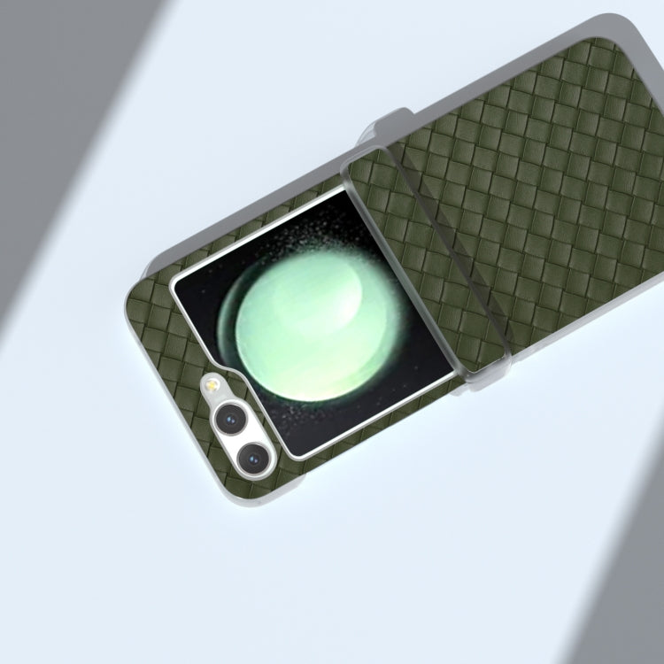 For Samsung Galaxy Z Flip5 5G 3 in 1 Woven Texture Frosted Translucent Frame PU Phone Case