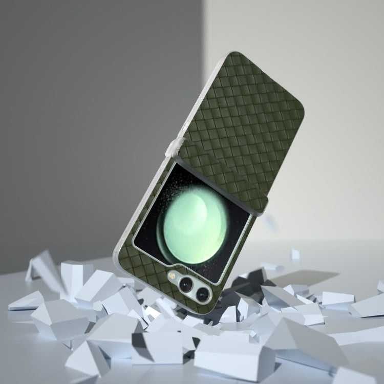 For Samsung Galaxy Z Flip5 5G 3 in 1 Woven Texture Frosted Translucent Frame PU Phone Case