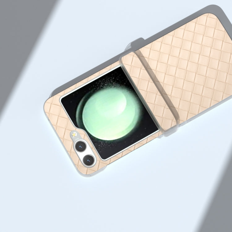 For Samsung Galaxy Z Flip5 5G 3 in 1 Woven Texture Frosted Translucent Frame PU Phone Case