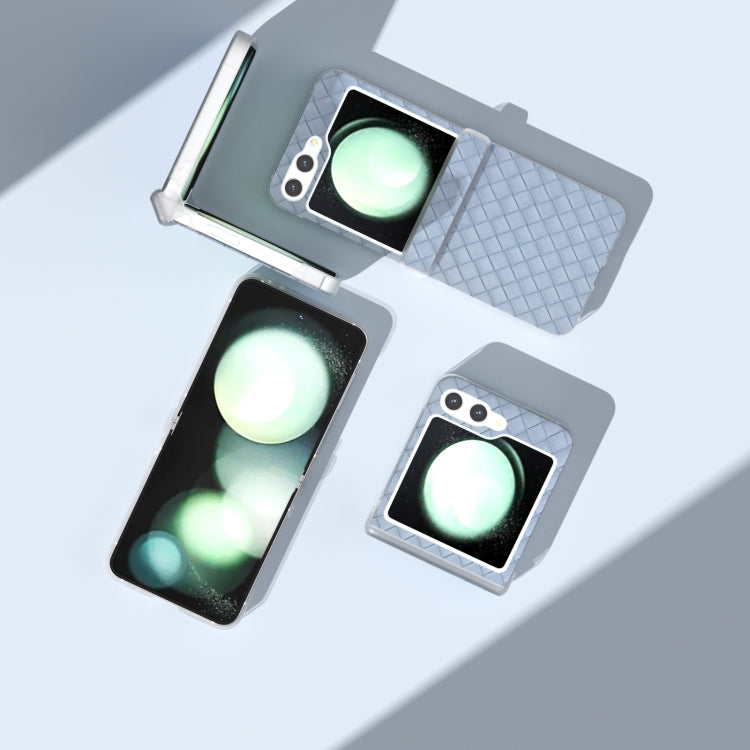 For Samsung Galaxy Z Flip5 5G 3 in 1 Woven Texture Frosted Translucent Frame PU Phone Case