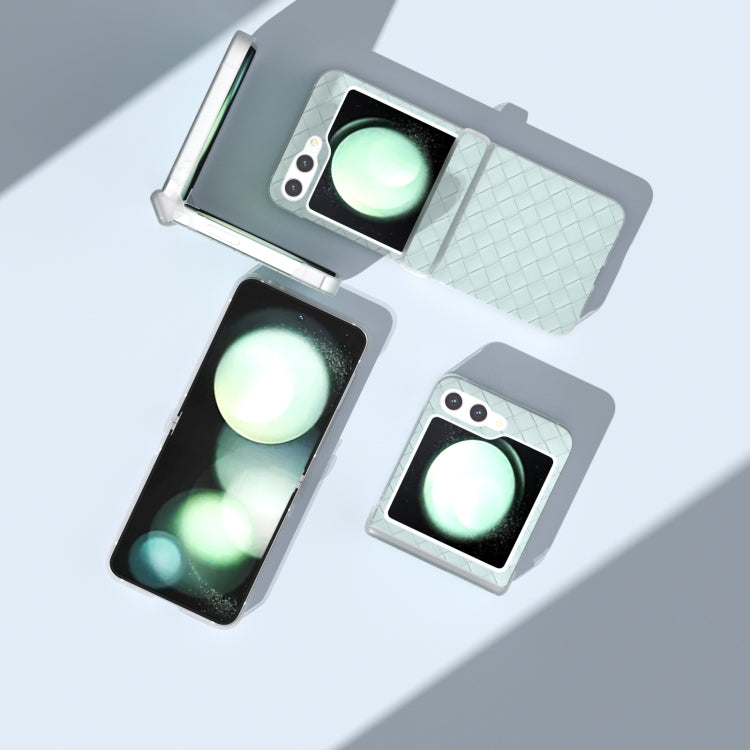 For Samsung Galaxy Z Flip5 5G 3 in 1 Woven Texture Frosted Translucent Frame PU Phone Case