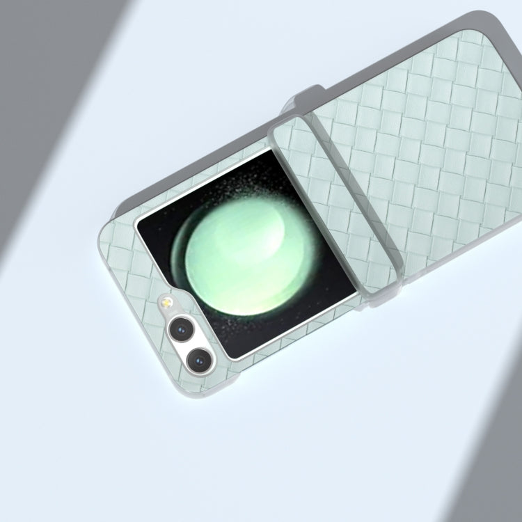 For Samsung Galaxy Z Flip5 5G 3 in 1 Woven Texture Frosted Translucent Frame PU Phone Case