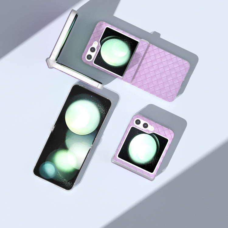 For Samsung Galaxy Z Flip5 5G 3 in 1 Woven Texture Frosted Translucent Frame PU Phone Case