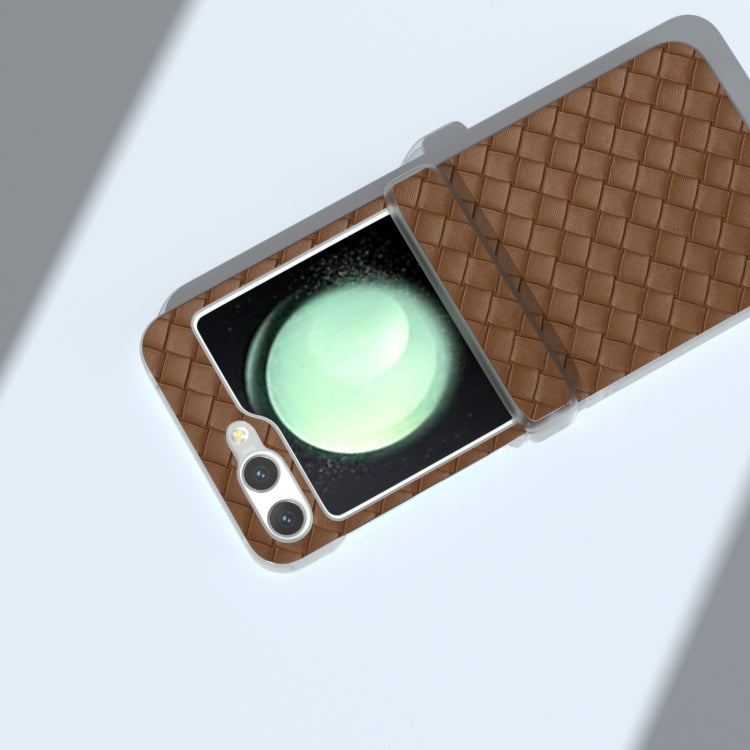 For Samsung Galaxy Z Flip5 5G 3 in 1 Woven Texture Frosted Translucent Frame PU Phone Case