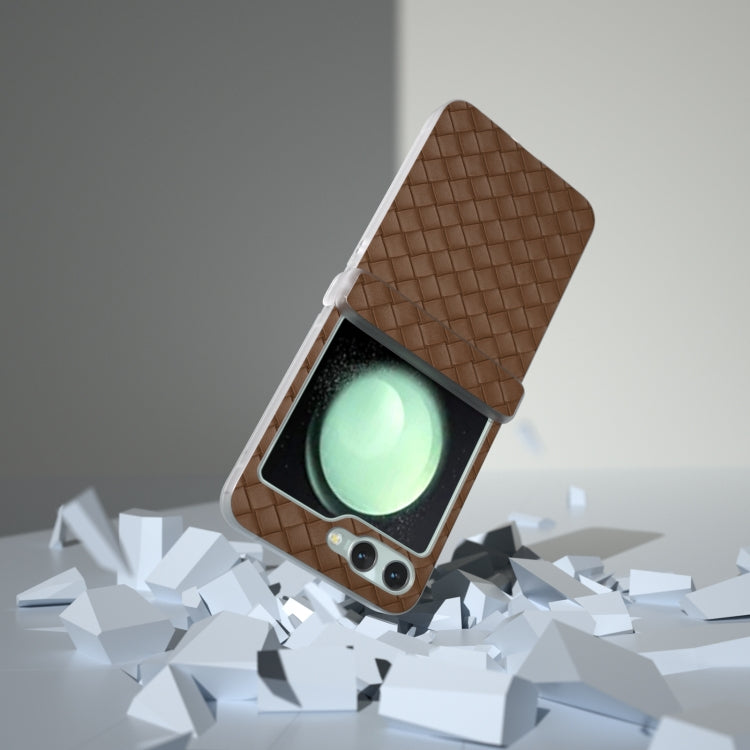 For Samsung Galaxy Z Flip5 5G 3 in 1 Woven Texture Frosted Translucent Frame PU Phone Case