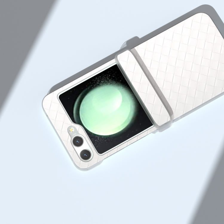 For Samsung Galaxy Z Flip6 / Flip7 FE 3 in 1 Woven Texture Frosted Translucent Frame PU Phone Case