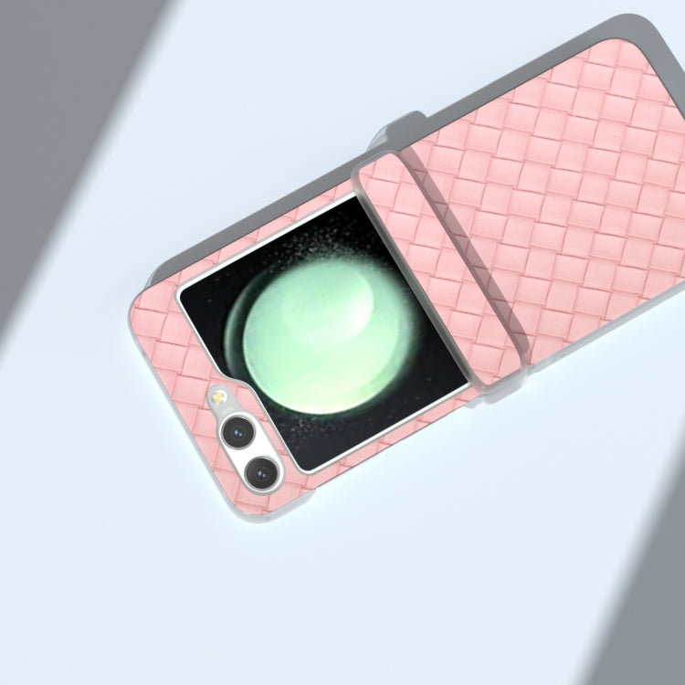 For Samsung Galaxy Z Flip6 / Flip7 FE 3 in 1 Woven Texture Frosted Translucent Frame PU Phone Case