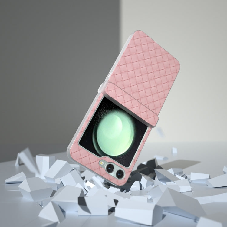 For Samsung Galaxy Z Flip6 / Flip7 FE 3 in 1 Woven Texture Frosted Translucent Frame PU Phone Case