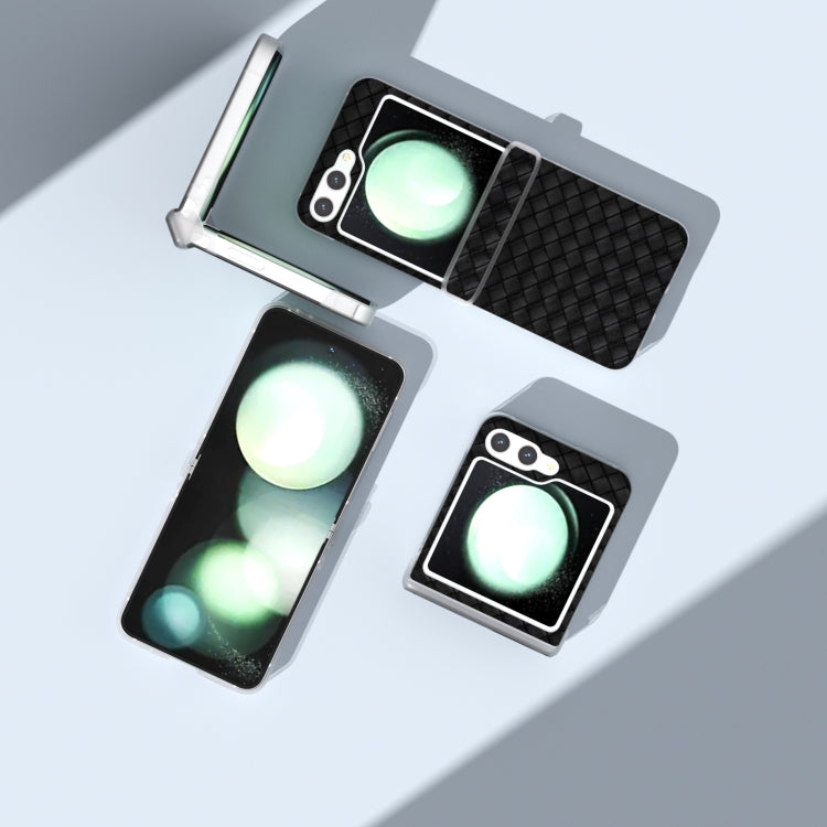 For Samsung Galaxy Z Flip6 / Flip7 FE 3 in 1 Woven Texture Frosted Translucent Frame PU Phone Case