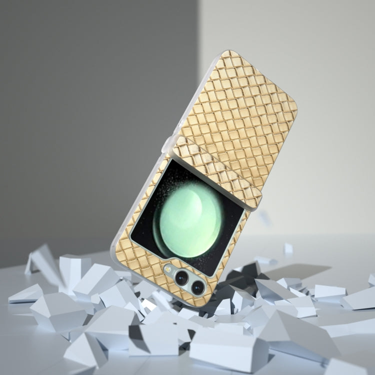 For Samsung Galaxy Z Flip6 / Flip7 FE 3 in 1 Woven Texture Frosted Translucent Frame PU Phone Case
