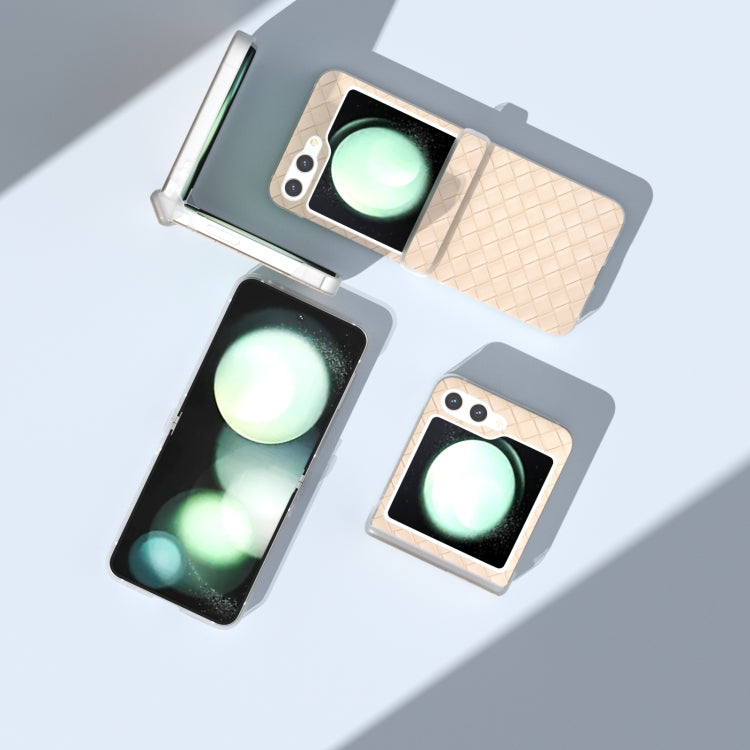 For Samsung Galaxy Z Flip6 / Flip7 FE 3 in 1 Woven Texture Frosted Translucent Frame PU Phone Case