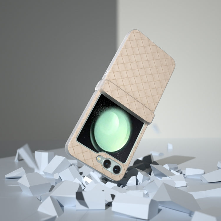 For Samsung Galaxy Z Flip6 / Flip7 FE 3 in 1 Woven Texture Frosted Translucent Frame PU Phone Case