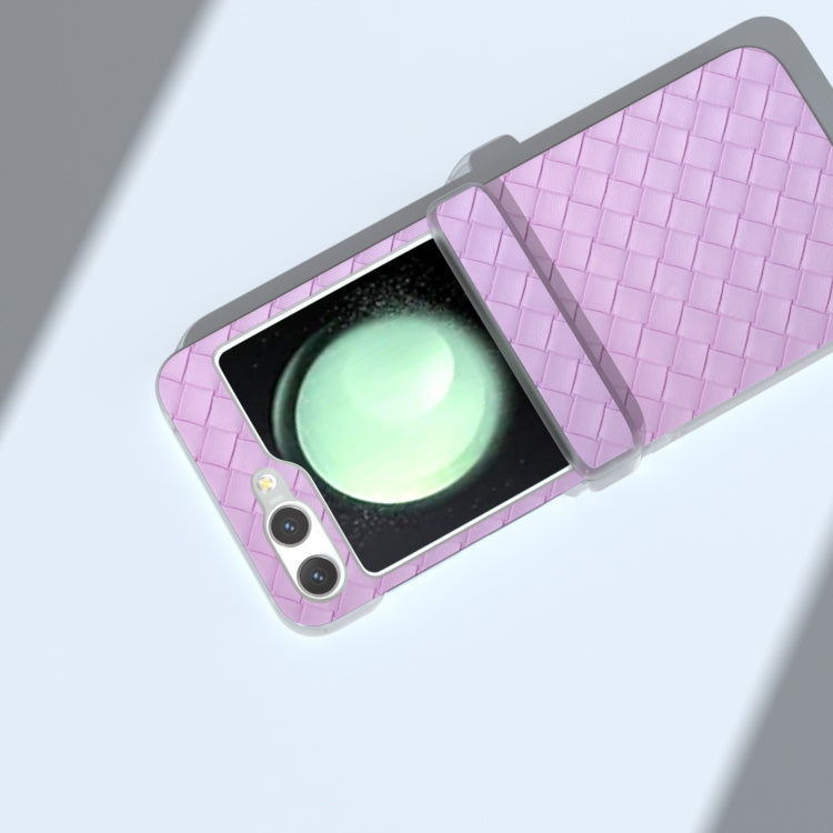 For Samsung Galaxy Z Flip6 / Flip7 FE 3 in 1 Woven Texture Frosted Translucent Frame PU Phone Case