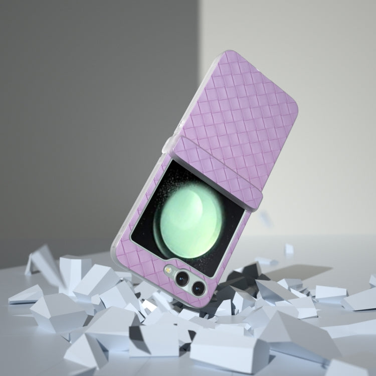 For Samsung Galaxy Z Flip6 / Flip7 FE 3 in 1 Woven Texture Frosted Translucent Frame PU Phone Case