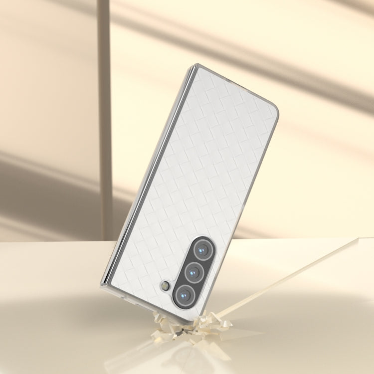 For Samsung Galaxy Z Fold5 5G Woven Texture Frosted Translucent Frame PU Phone Case