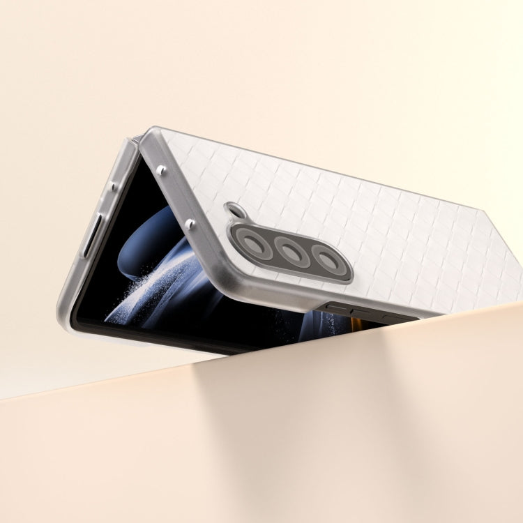 For Samsung Galaxy Z Fold5 5G Woven Texture Frosted Translucent Frame PU Phone Case