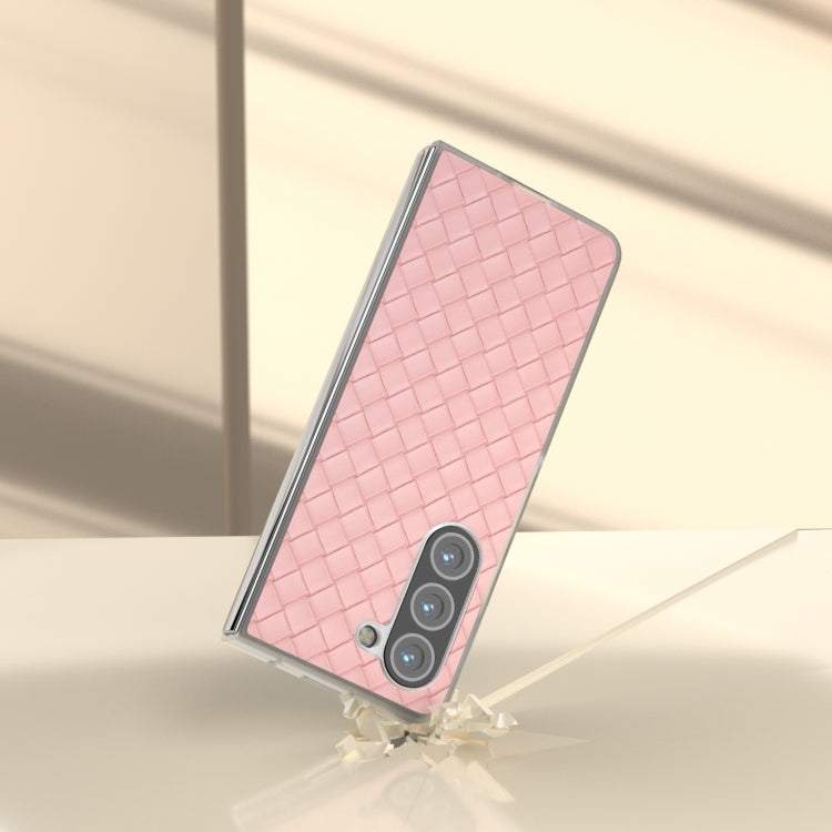 For Samsung Galaxy Z Fold5 5G Woven Texture Frosted Translucent Frame PU Phone Case