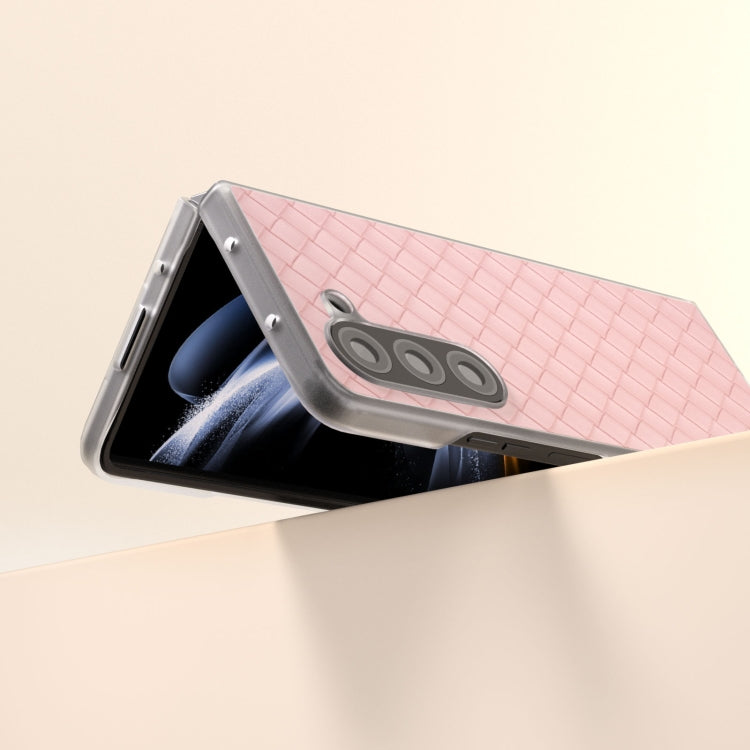 For Samsung Galaxy Z Fold5 5G Woven Texture Frosted Translucent Frame PU Phone Case