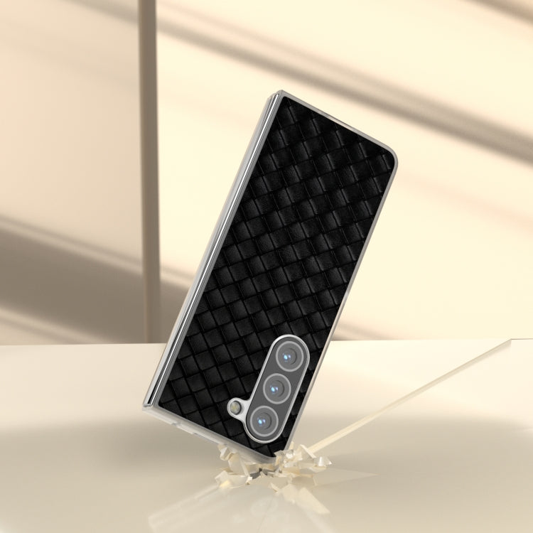 For Samsung Galaxy Z Fold5 5G Woven Texture Frosted Translucent Frame PU Phone Case