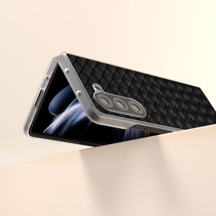 For Samsung Galaxy Z Fold5 5G Woven Texture Frosted Translucent Frame PU Phone Case