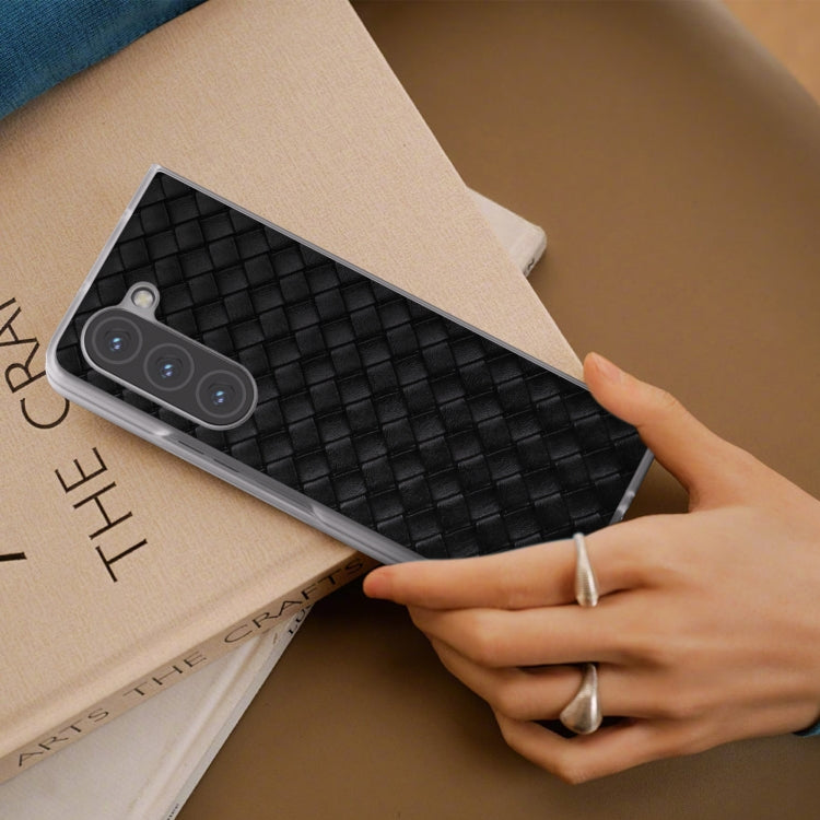 For Samsung Galaxy Z Fold5 5G Woven Texture Frosted Translucent Frame PU Phone Case