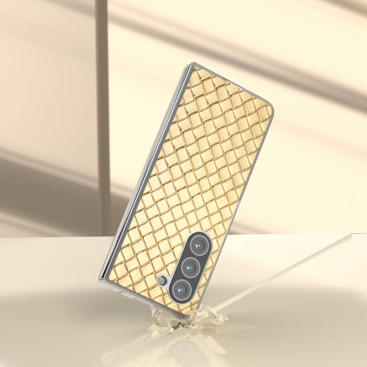 For Samsung Galaxy Z Fold5 5G Woven Texture Frosted Translucent Frame PU Phone Case
