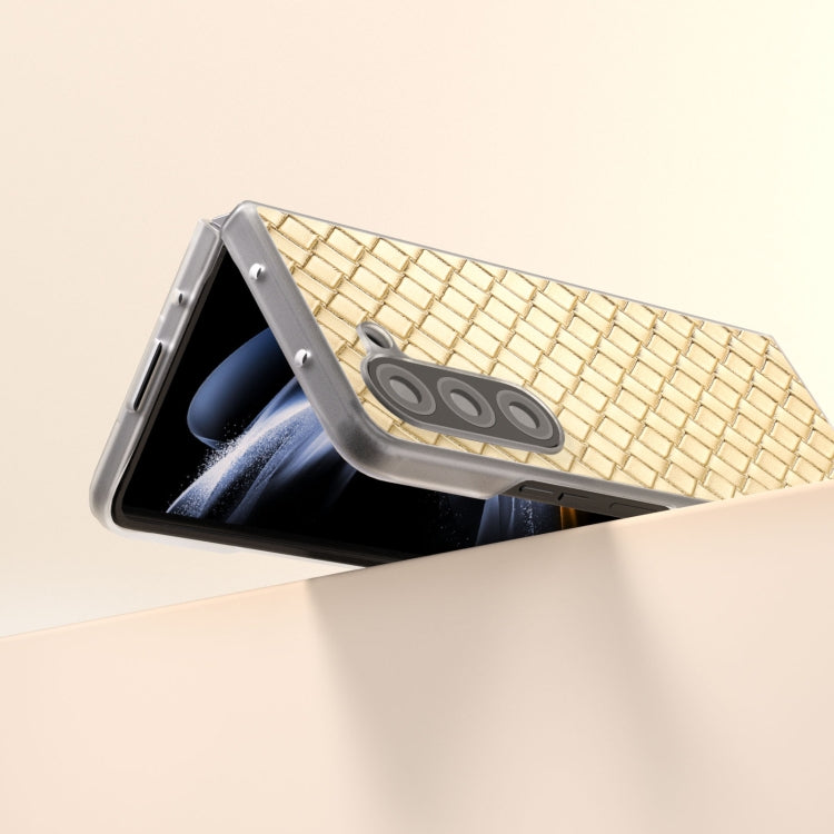 For Samsung Galaxy Z Fold5 5G Woven Texture Frosted Translucent Frame PU Phone Case