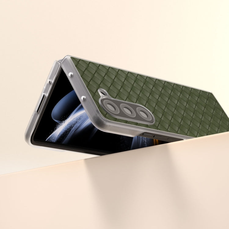 For Samsung Galaxy Z Fold5 5G Woven Texture Frosted Translucent Frame PU Phone Case